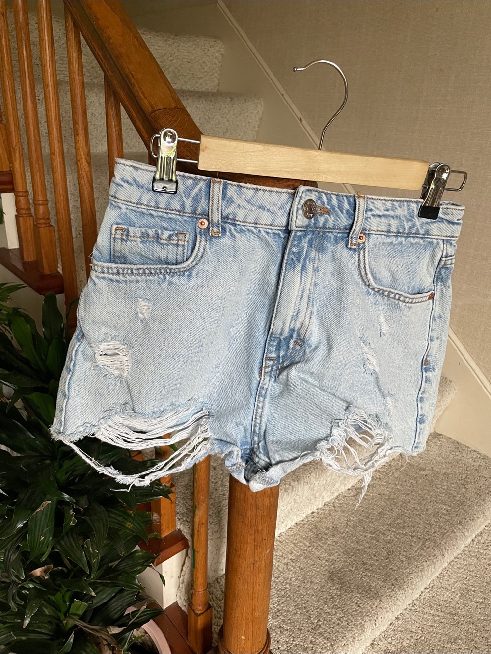 Zara Light Blue Distressed Denim Women's Shorts 4